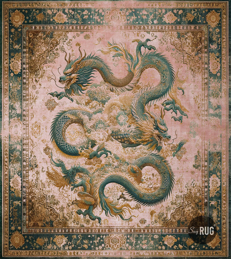 Килим ручної роботи Dragon Green / Pink | Розмір: 400 x 500 см