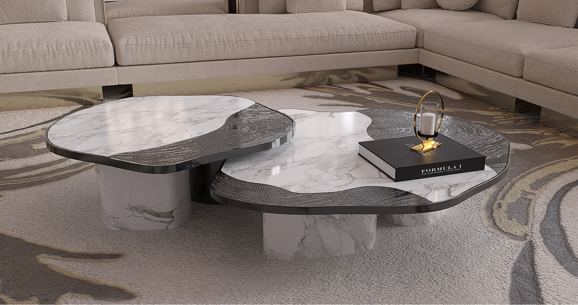 Журнальний столик Athena Calacatta Marble & Onyx Table Set