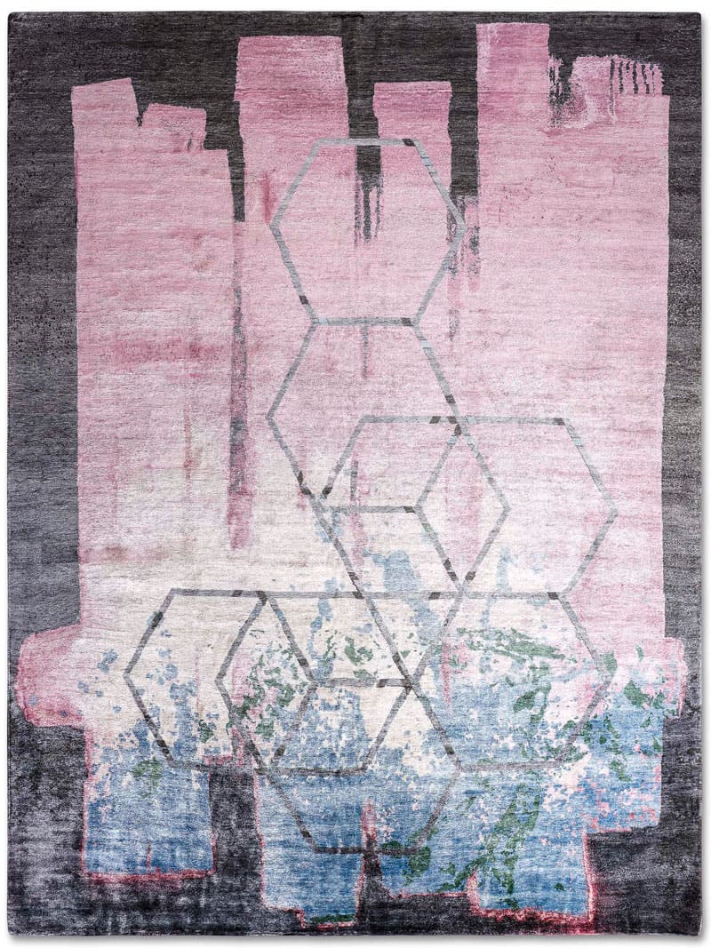 Витончений вузликовий килим ручної роботи Hexagon Pink | Розмір: 122 x 183 см