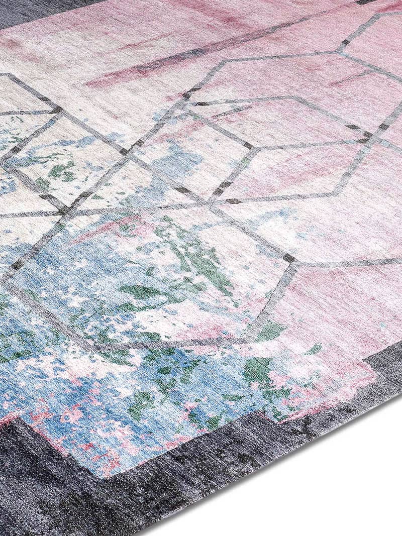 Витончений вузликовий килим ручної роботи Hexagon Pink | Розмір: 122 x 183 см