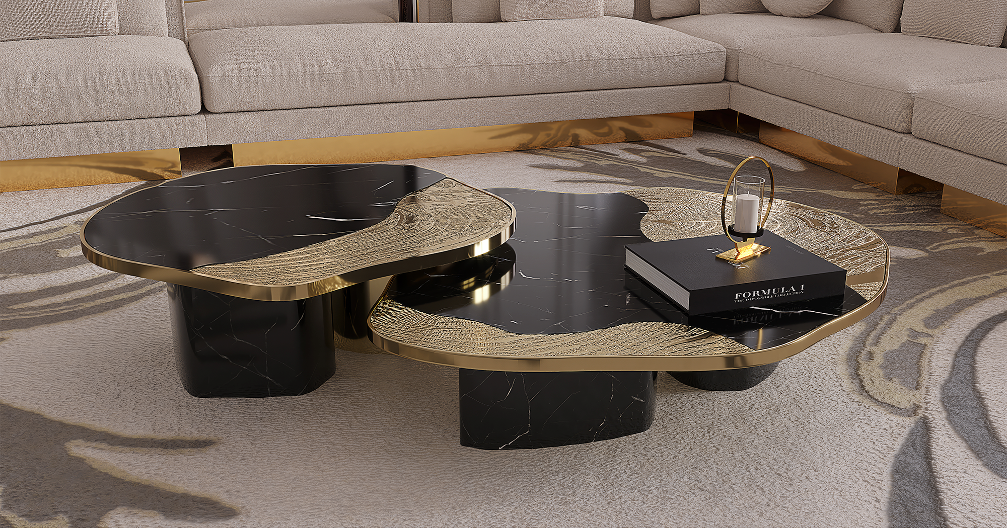 Журнальний столик Athena Nero Marble & Gold Table Set