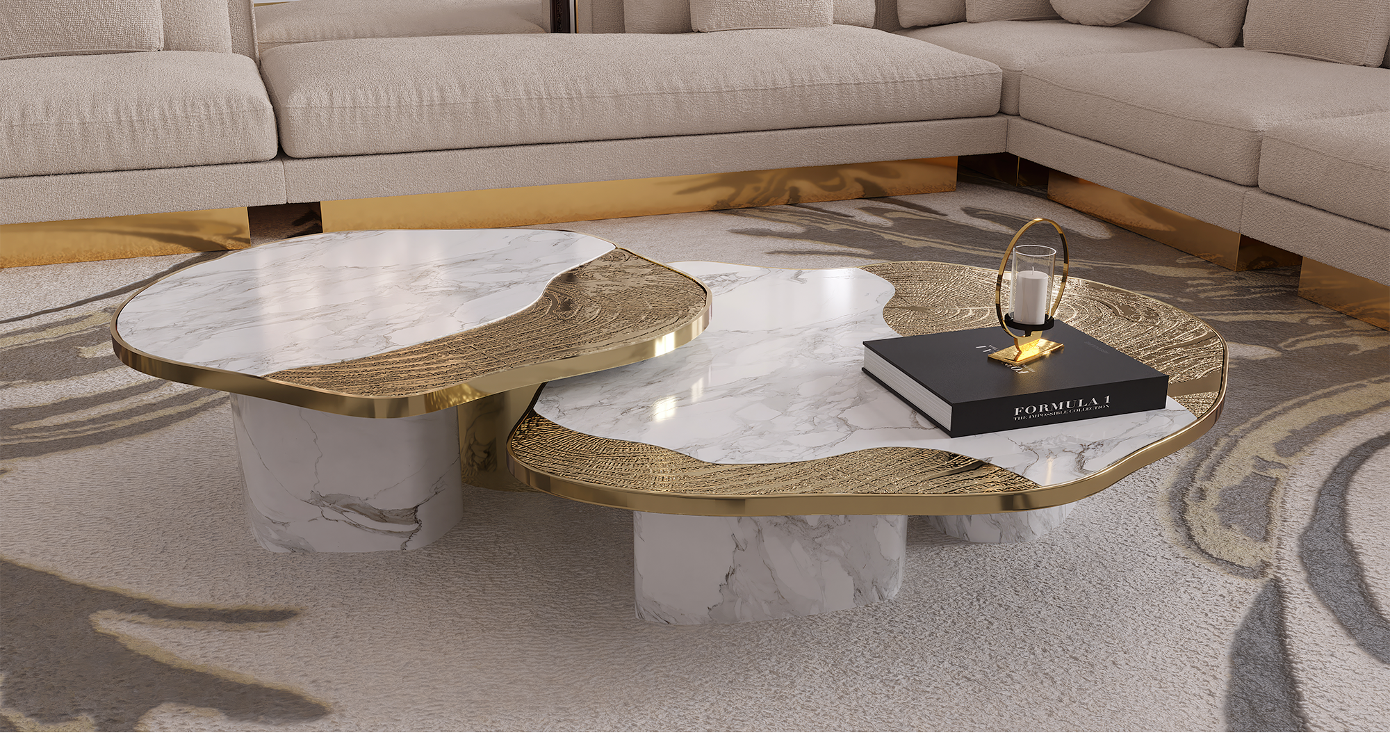 Журнальний столик Athena Gold Marble & Gold Table Set