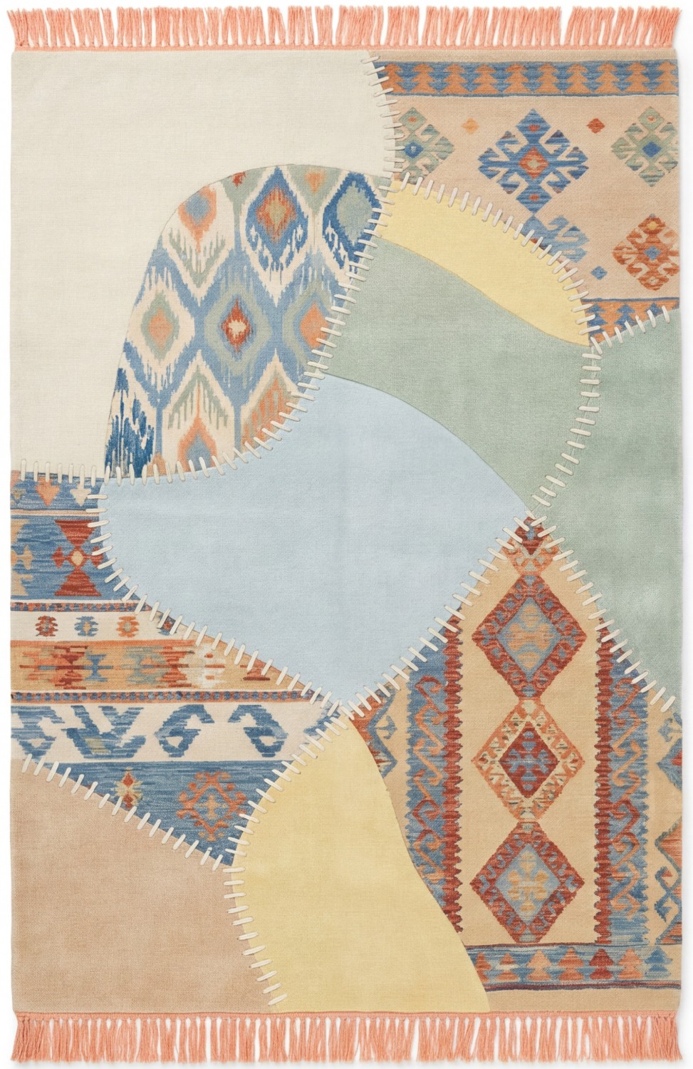 Килим ручної роботи Patchwork Grid Blue