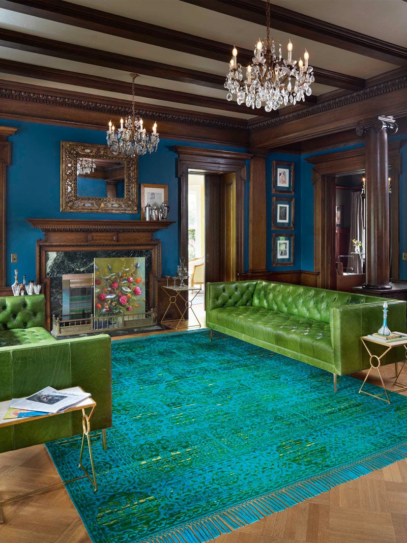Элитный узелковый ковер ручной работы Electric Blue / Green