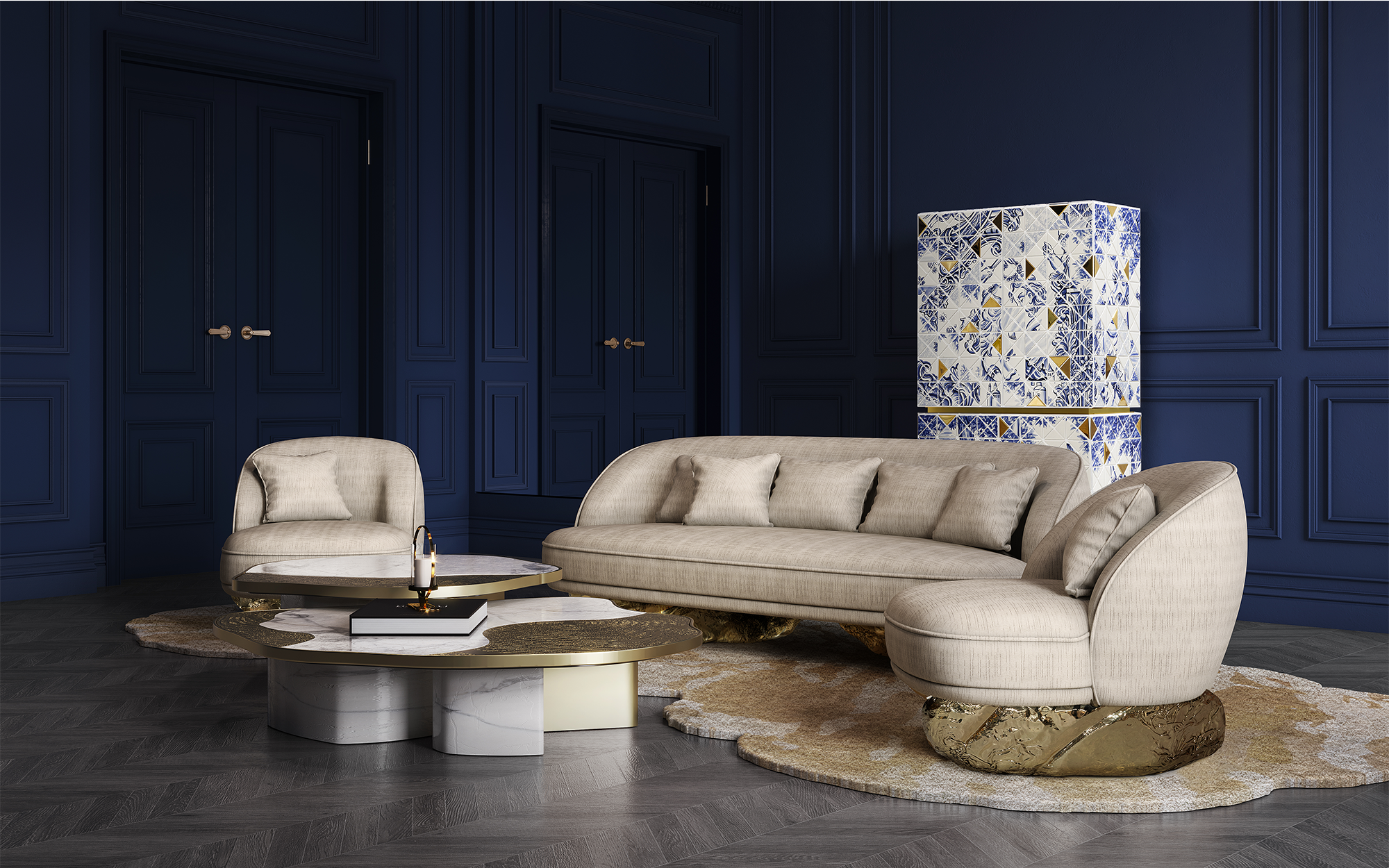 Журнальний столик Athena Gold Marble & Gold Table Set