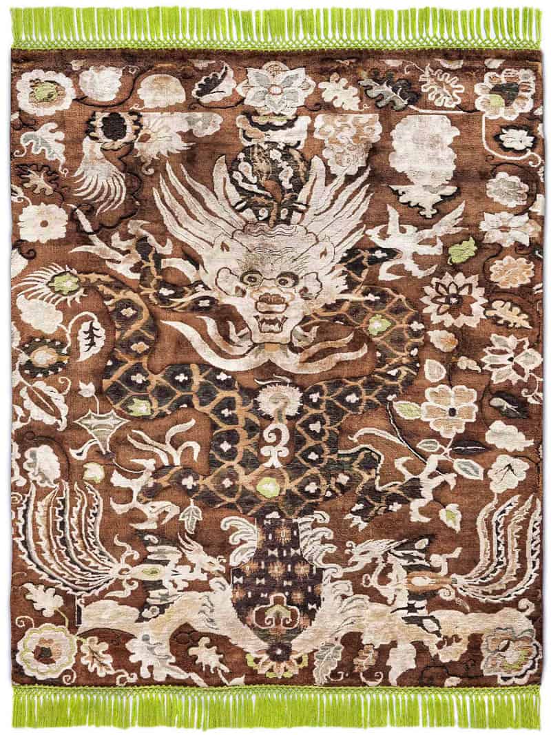 Роскошный ковер ручной работы Dragon Green / Beige ☞ Розмір: 170 x 240 см