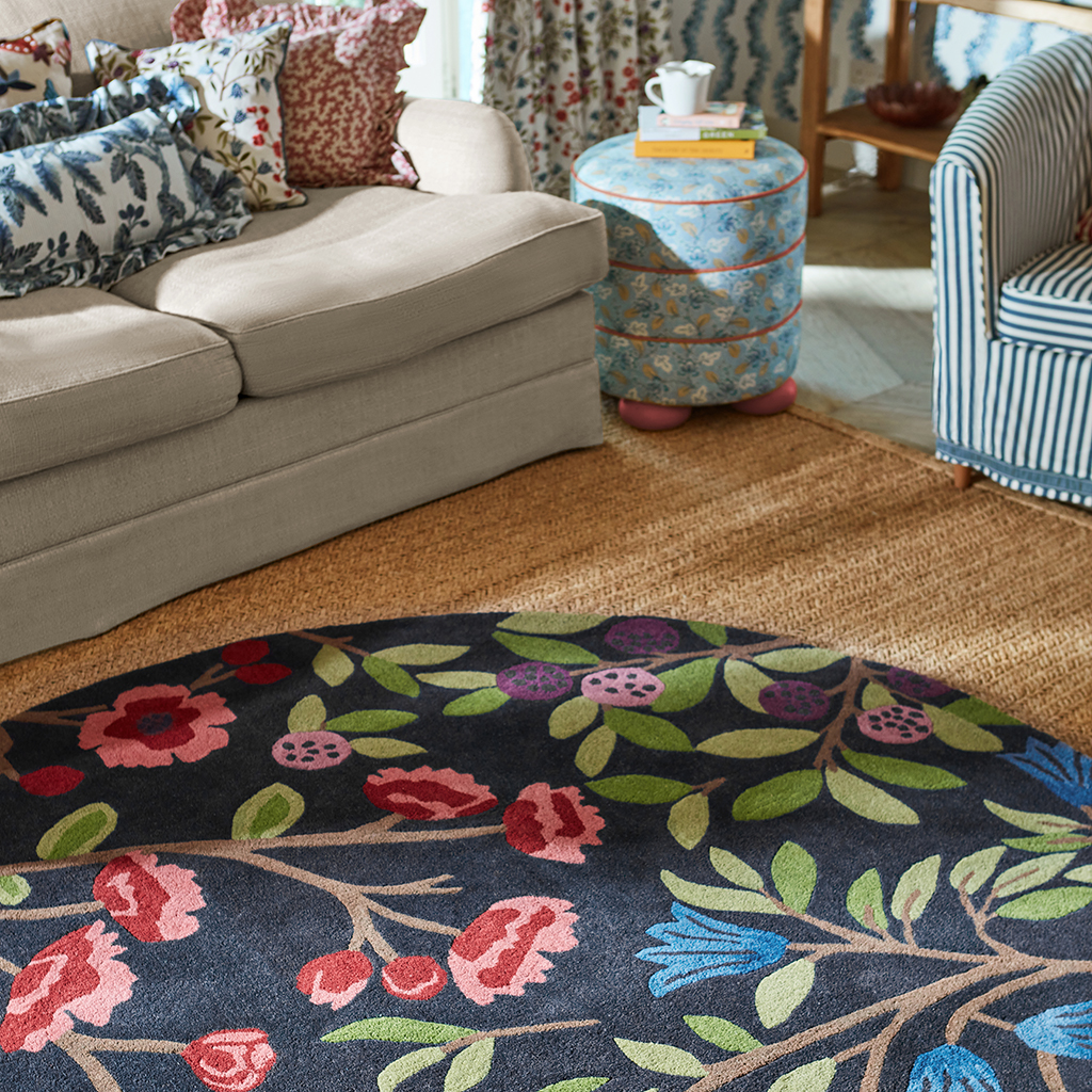 Килим квітковий круглий Foraging Indigo 146618 | Розмір: Ø 200 см