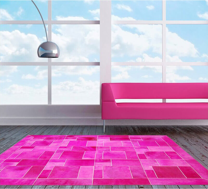 Килим з натуральної шкіри рожевий Puzzle ☞ Розмір: 140 x 180 см