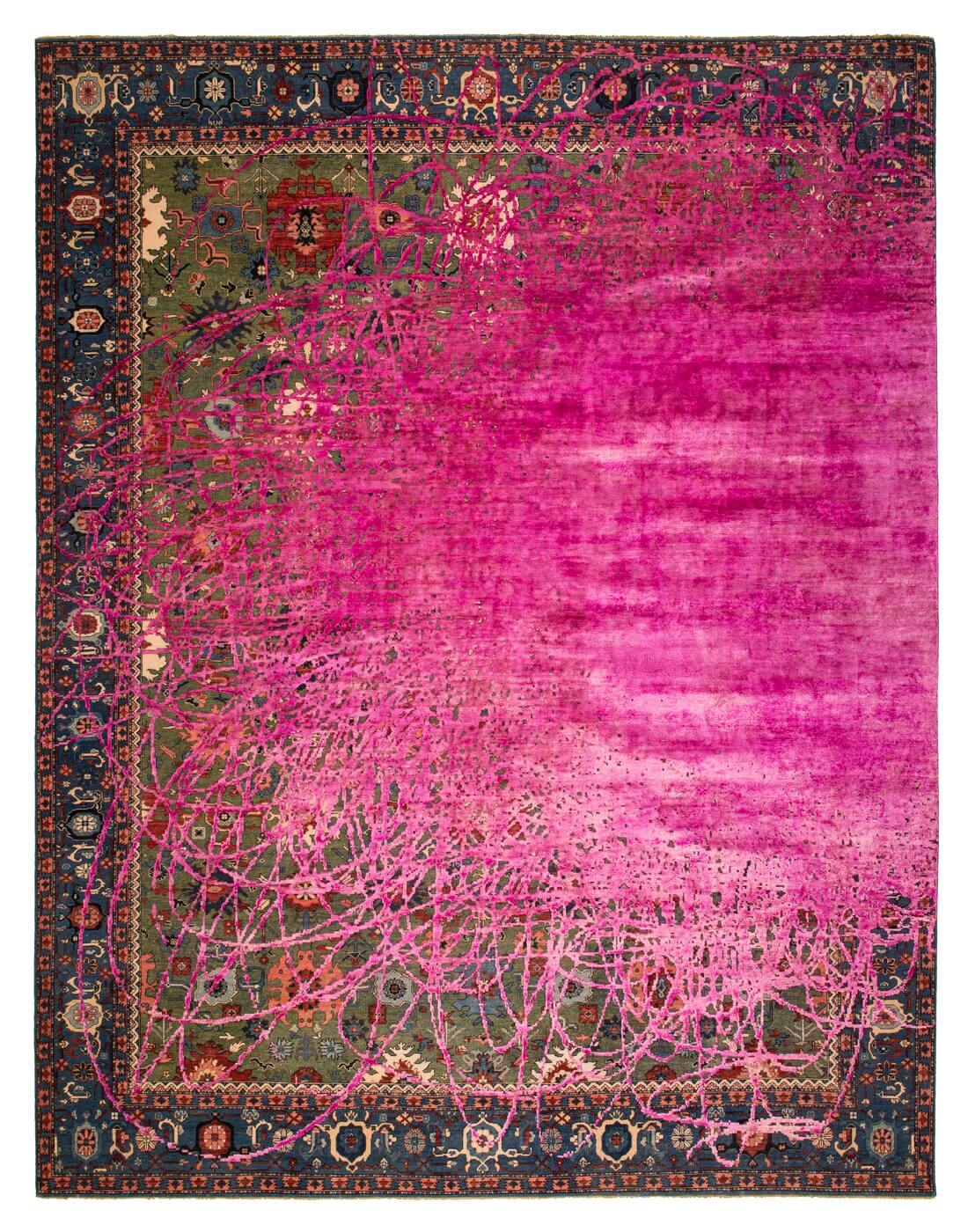 Килим ексклюзивний Bidjar Kingscross Buzz Green Neonpink Silk | Розмір: 250 x 300 см