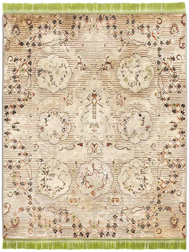 Элегантный узелковый ковер ручной работы Dragon Green / Beige ☞ Розмір: 170 x 240 см