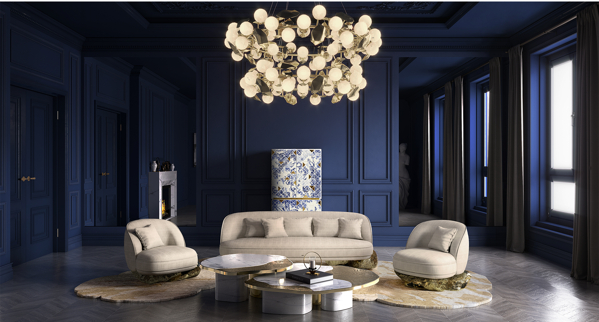 Журнальний столик Athena Gold Marble & Gold Table Set