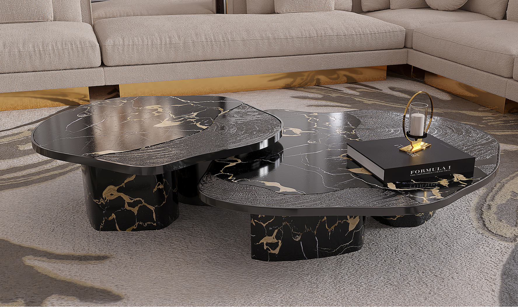 Журнальный столик Athena Portoro Marble & Onyx Table Set