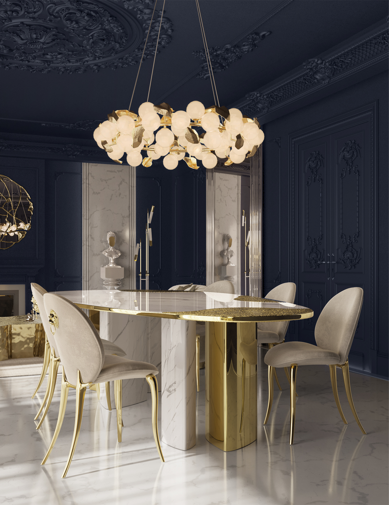 Обеденный стол Athena Carrara Marble & Gold