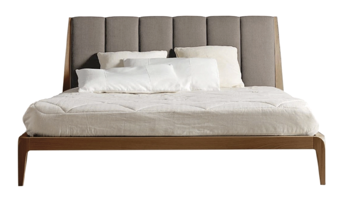 Современная кровать Verso Nord | Отделка: Natural solid walnut | Обивка: Linen UNICO NF184 07