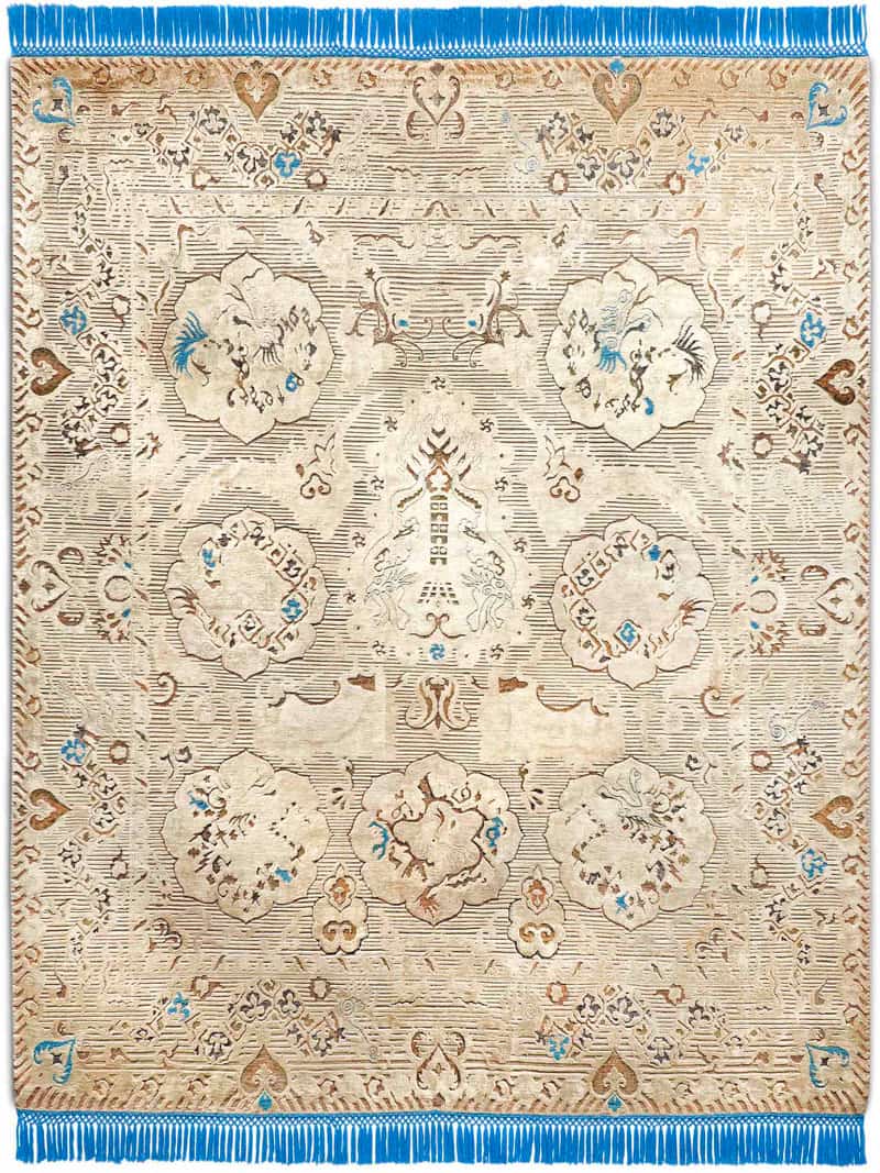 Изящный узелковый ковер ручной работы Dragon Blue / Beige ☞ Розмір: 305 x 427 см