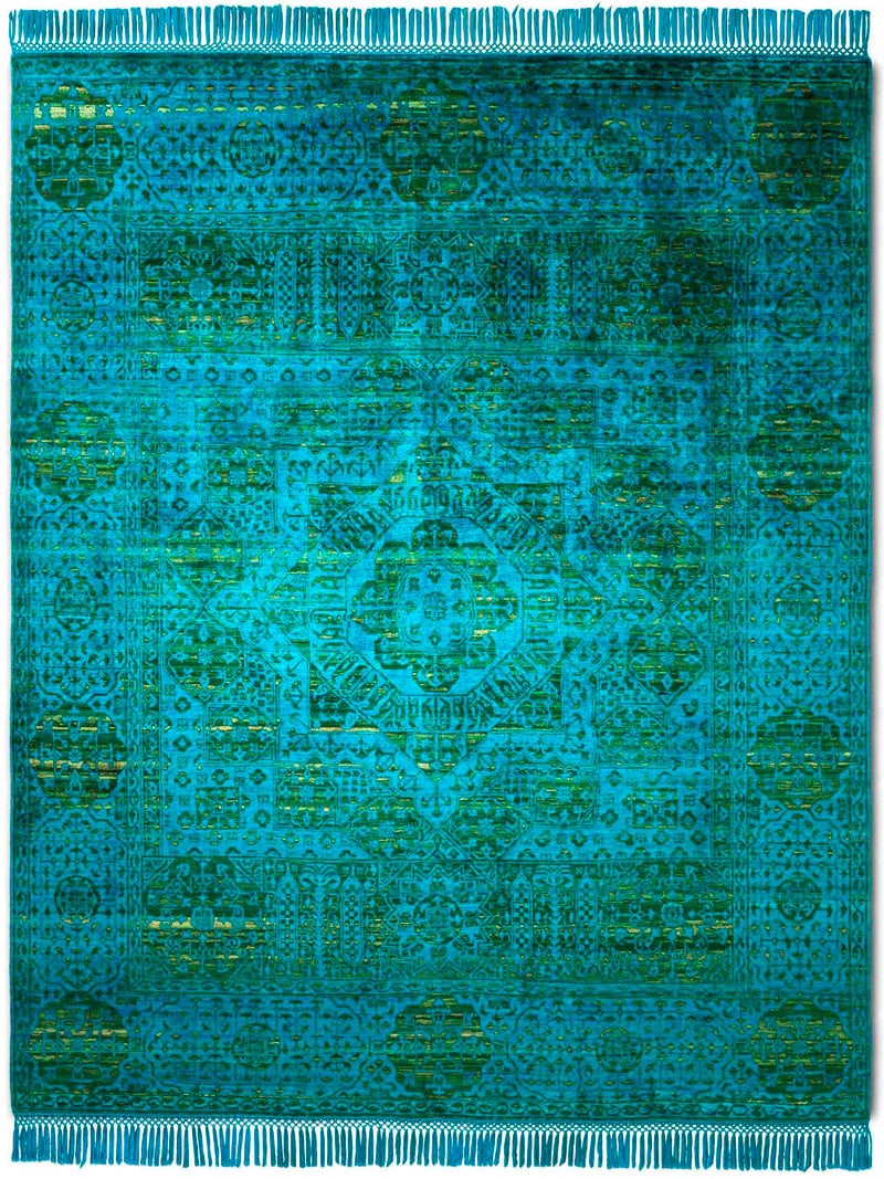 Элитный узелковый ковер ручной работы Electric Blue / Green