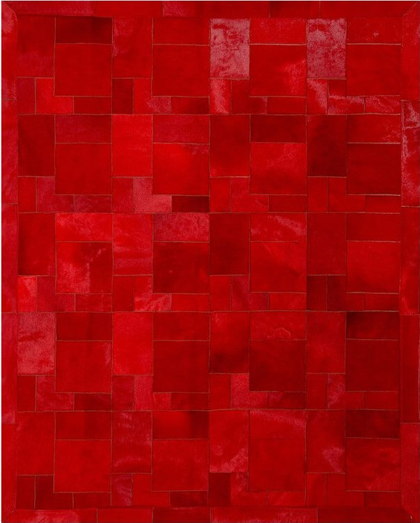 Килим з натуральної шкіри червоний Puzzle ☞ Розмір: 220 x 220 см