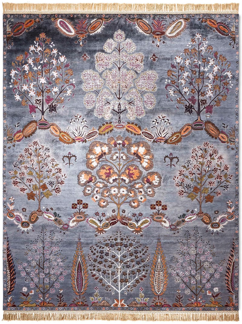 Элегантный ковер ручной работы Mughal Charcoal