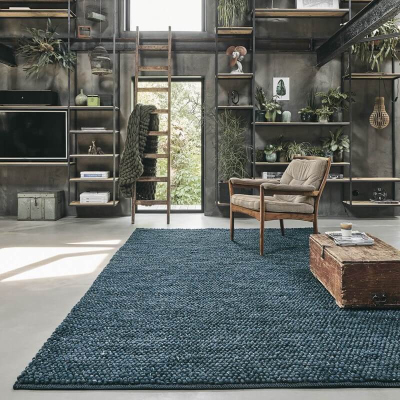 Синій безворсовий килим Cobble | Розмір: 200 x 300 см