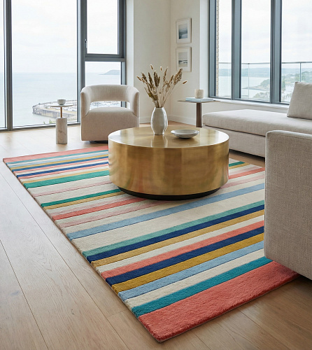 Ковер ручной работы Striped Spectrum Blue