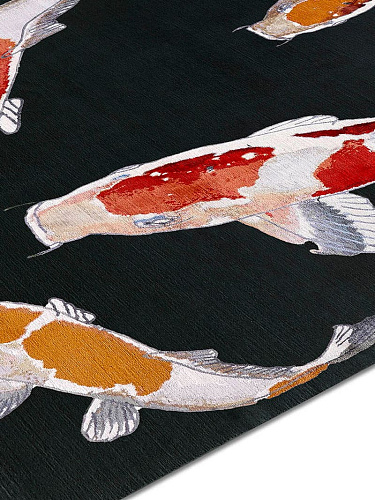 Оригинальный узелковый ковер ручной работы Fish Red / Black