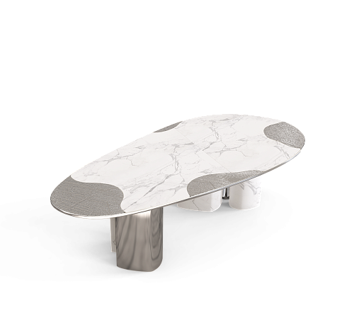 Обідній стіл Athena Carrara Marble & Silver