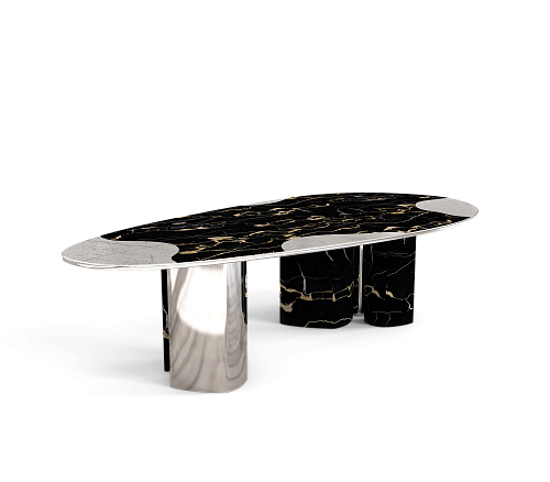 Обеденный стол Athena Portoro Marble & Silver