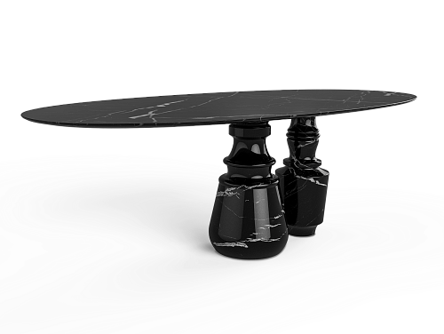 Обеденный стол овальный из мрамора Неро Маркина Obsidian