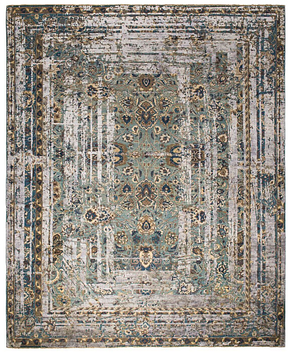 Ковер эксклюзивный Kirman Flower Frame Green Darkgrey Silk